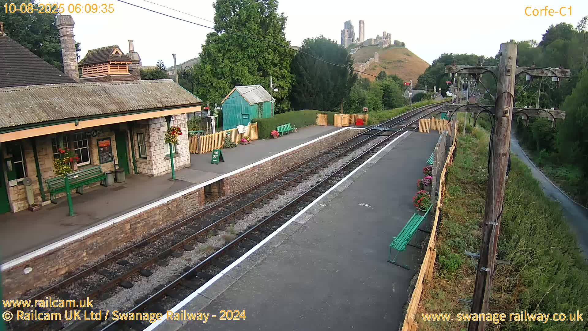 Corfe Castle View & Corfe Railway Station Live Cam - Purbeck, Dorset, South West, England, United Kingdom
