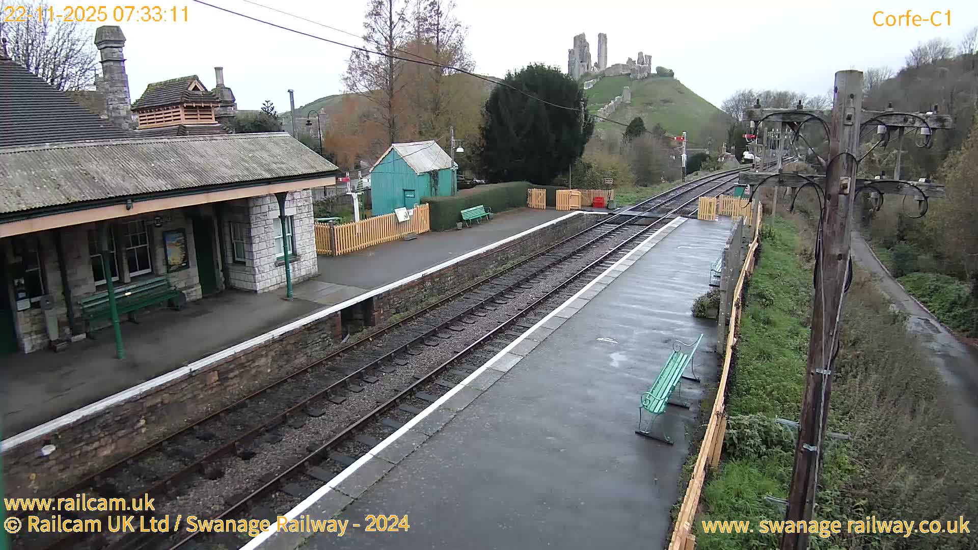 Corfe Castle View & Corfe Railway Station Live Cam - Purbeck, Dorset, South West, England, United Kingdom