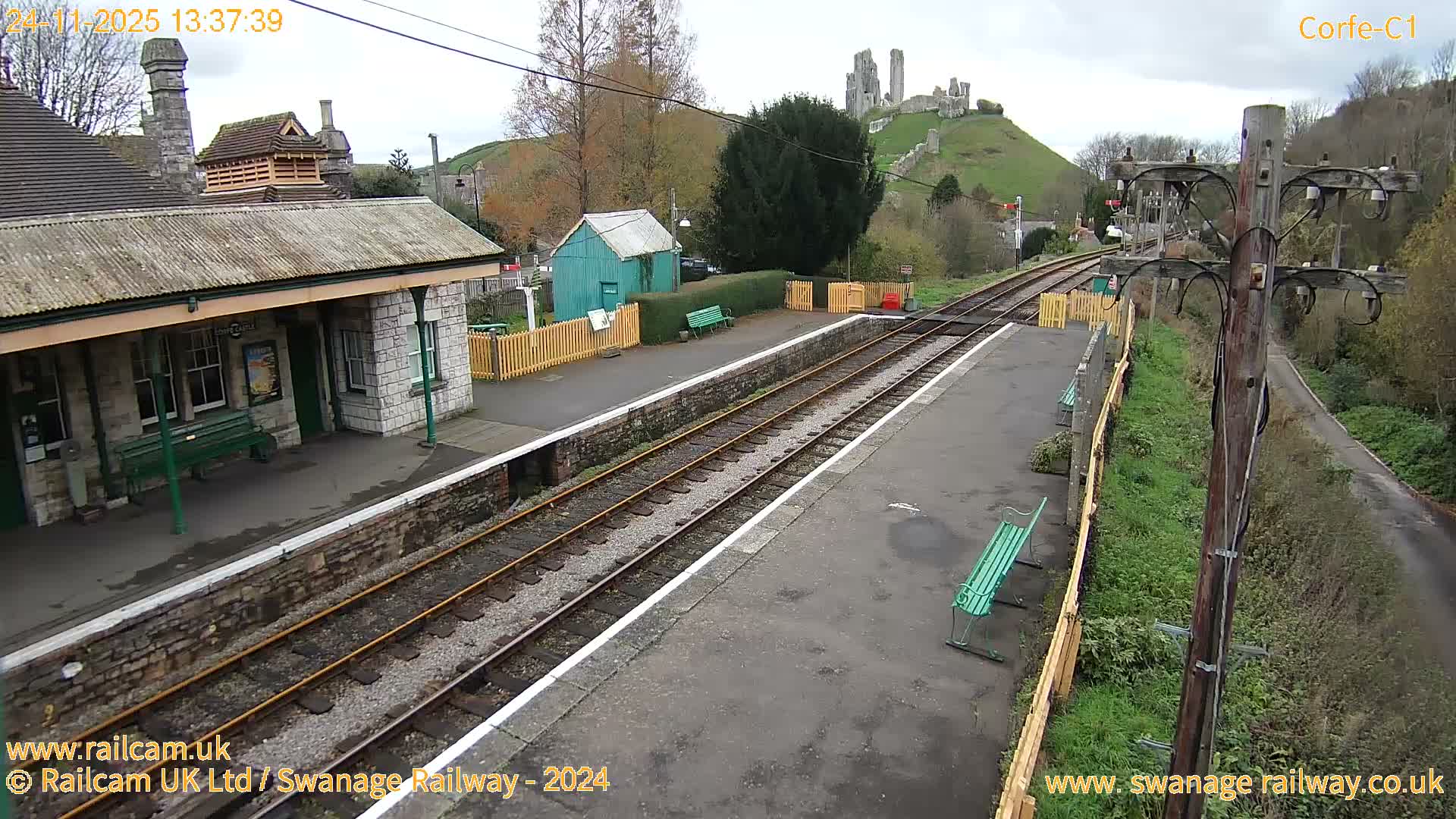 Corfe Castle View & Corfe Railway Station Live Cam - Purbeck, Dorset, South West, England, United Kingdom