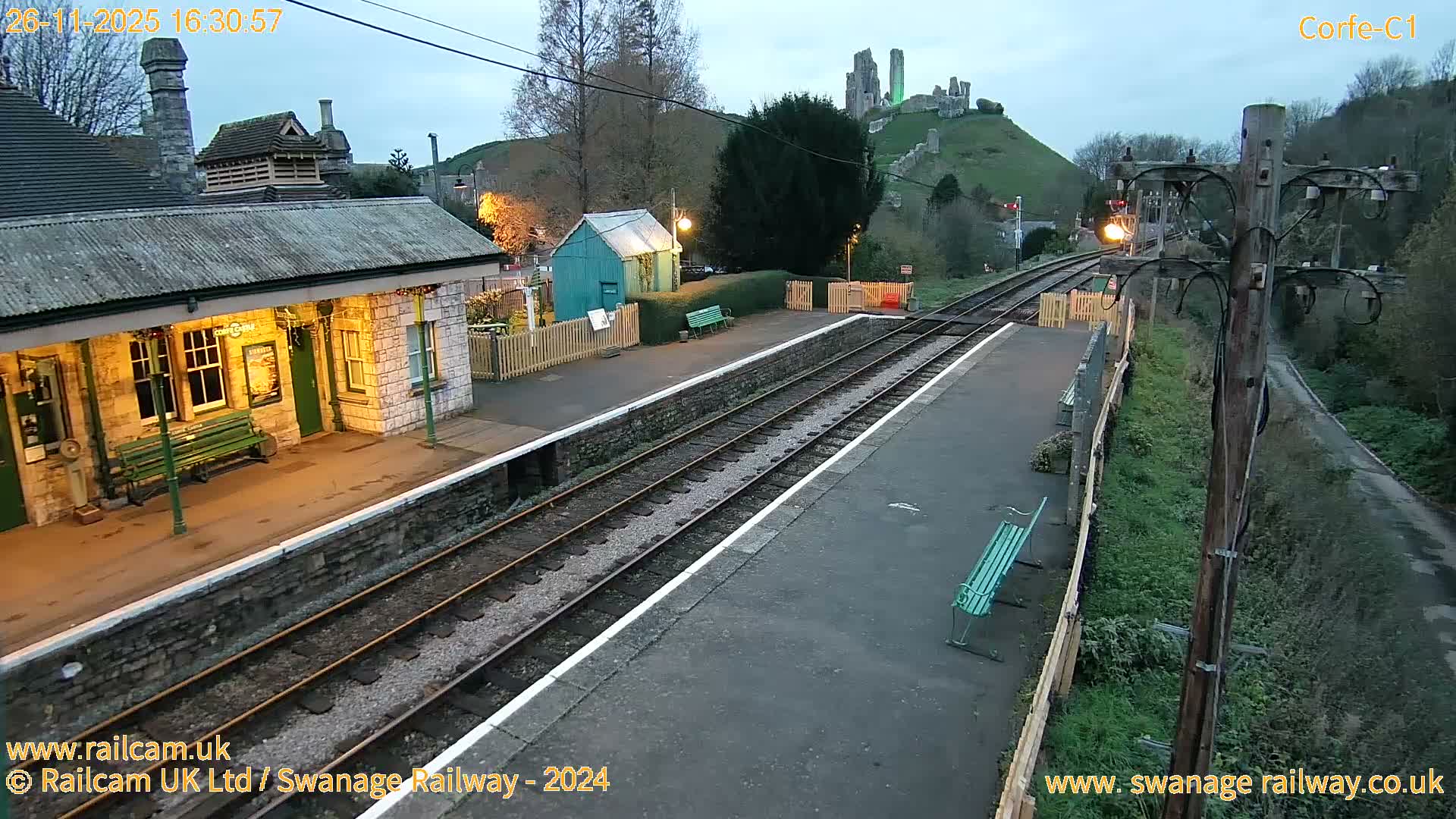 Corfe Castle View & Corfe Railway Station Live Cam - Purbeck, Dorset, South West, England, United Kingdom