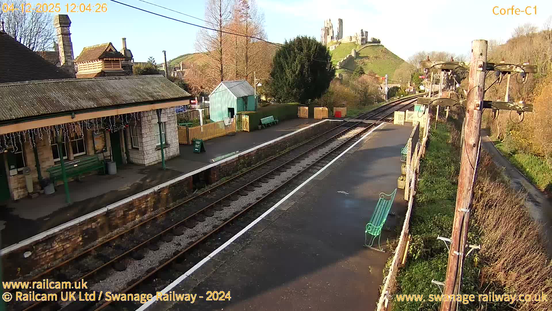 Corfe Castle View & Corfe Railway Station Live Cam - Purbeck, Dorset, South West, England, United Kingdom
