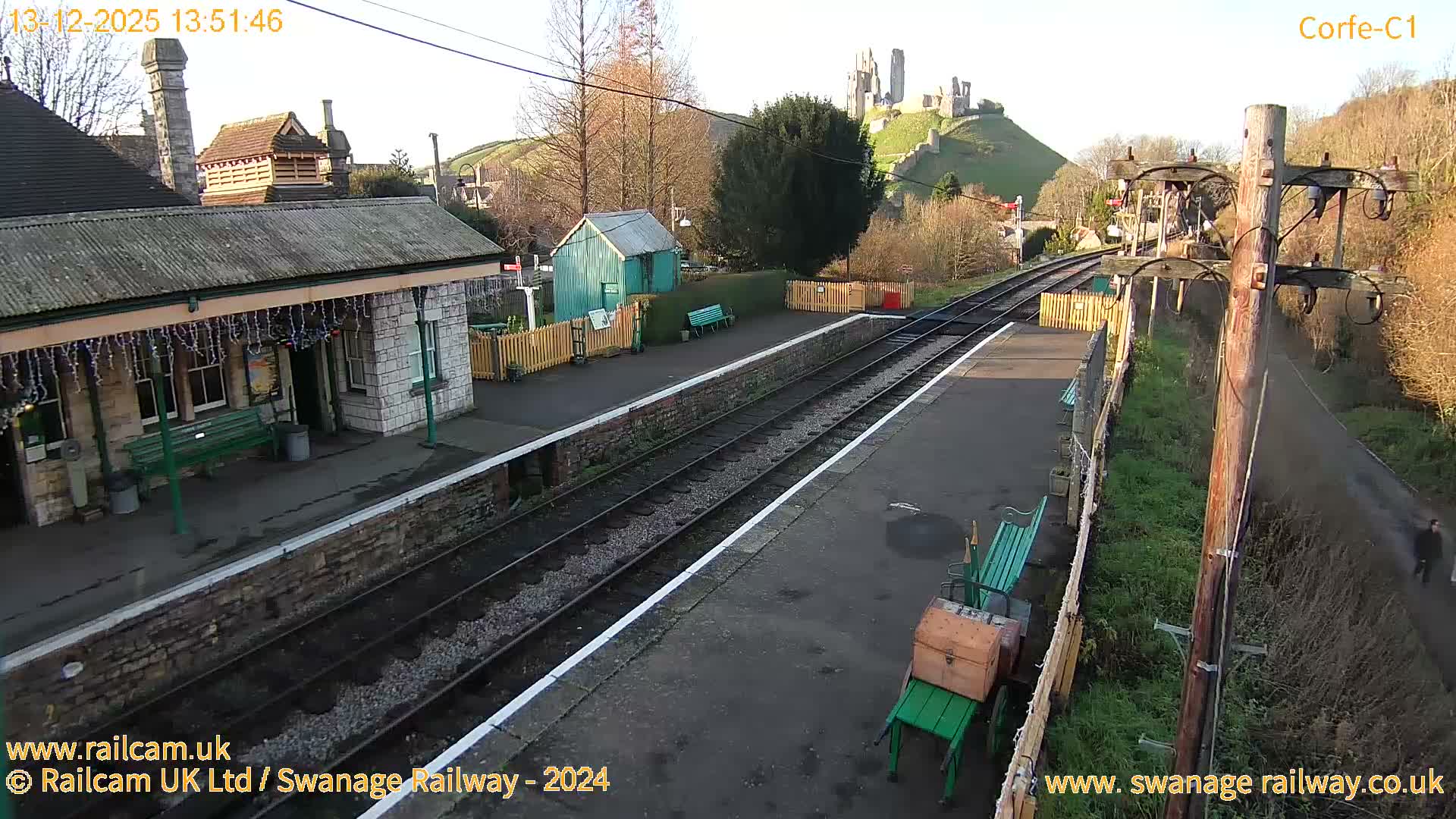 Corfe Castle View & Corfe Railway Station Live Cam - Purbeck, Dorset, South West, England, United Kingdom