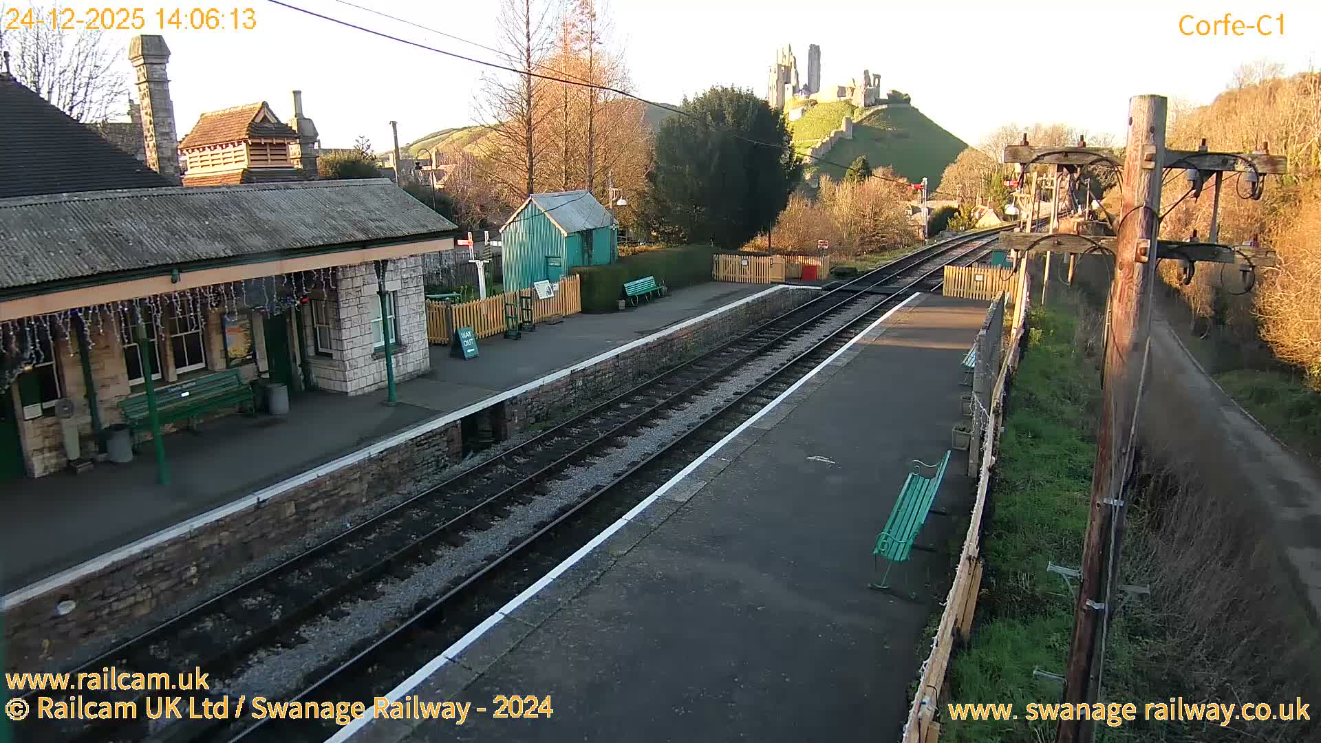 Corfe Castle View & Corfe Railway Station Live Cam - Purbeck, Dorset, South West, England, United Kingdom