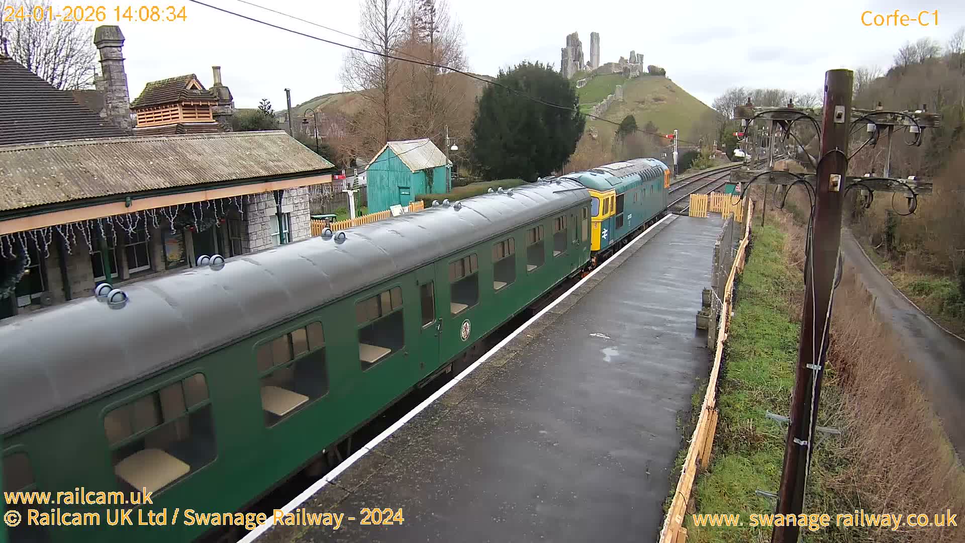 Corfe Castle View & Corfe Railway Station Live Cam - Purbeck, Dorset, South West, England, United Kingdom
