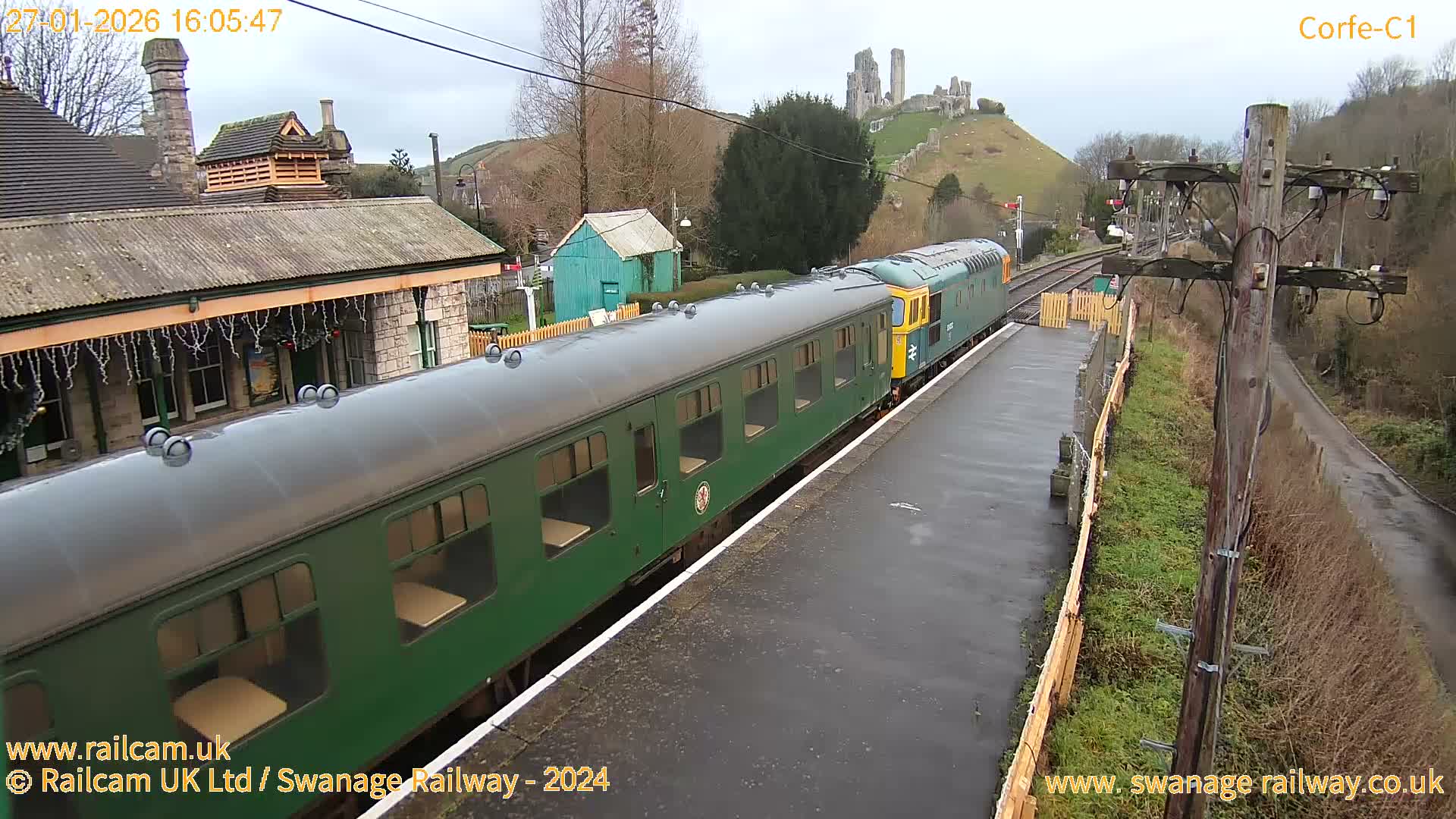 Corfe Castle View & Corfe Railway Station Live Cam - Purbeck, Dorset, South West, England, United Kingdom