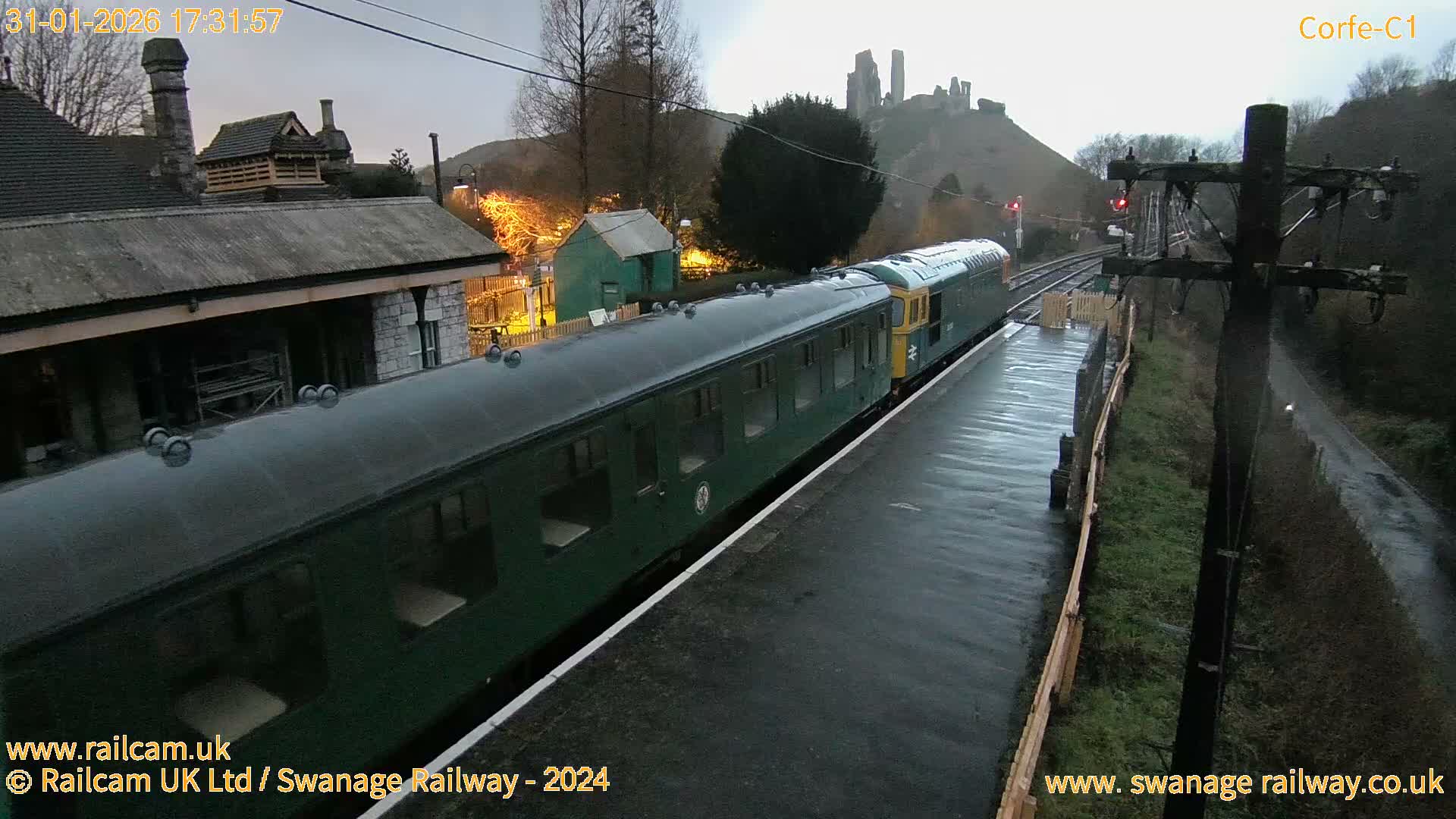 Corfe Castle View & Corfe Railway Station Live Cam - Purbeck, Dorset, South West, England, United Kingdom