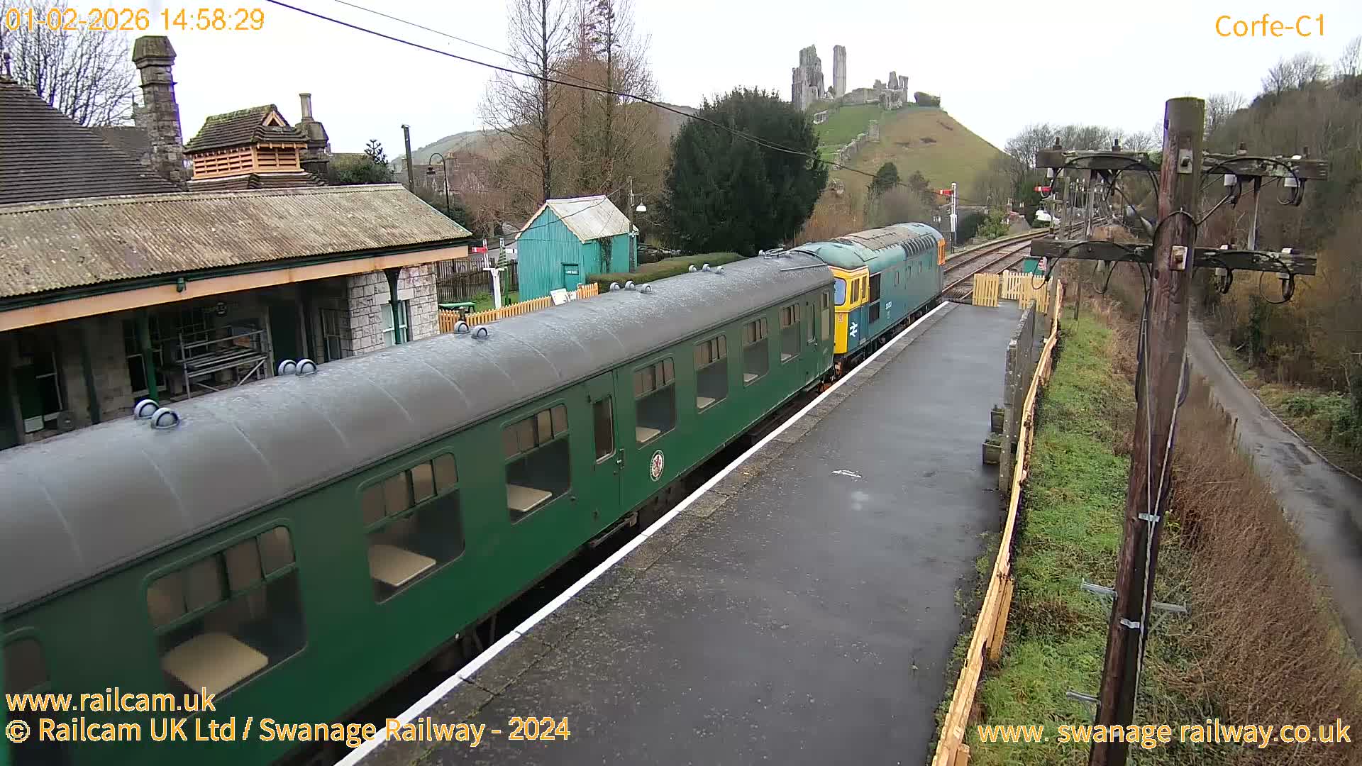Corfe Castle View & Corfe Railway Station Live Cam - Purbeck, Dorset, South West, England, United Kingdom