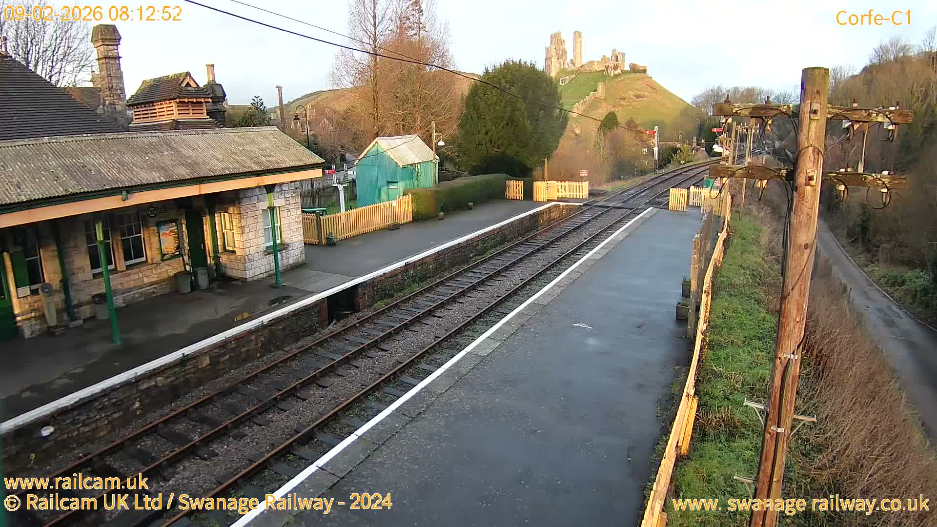 Corfe Castle View & Corfe Railway Station Live Cam - Purbeck, Dorset, South West, England, United Kingdom