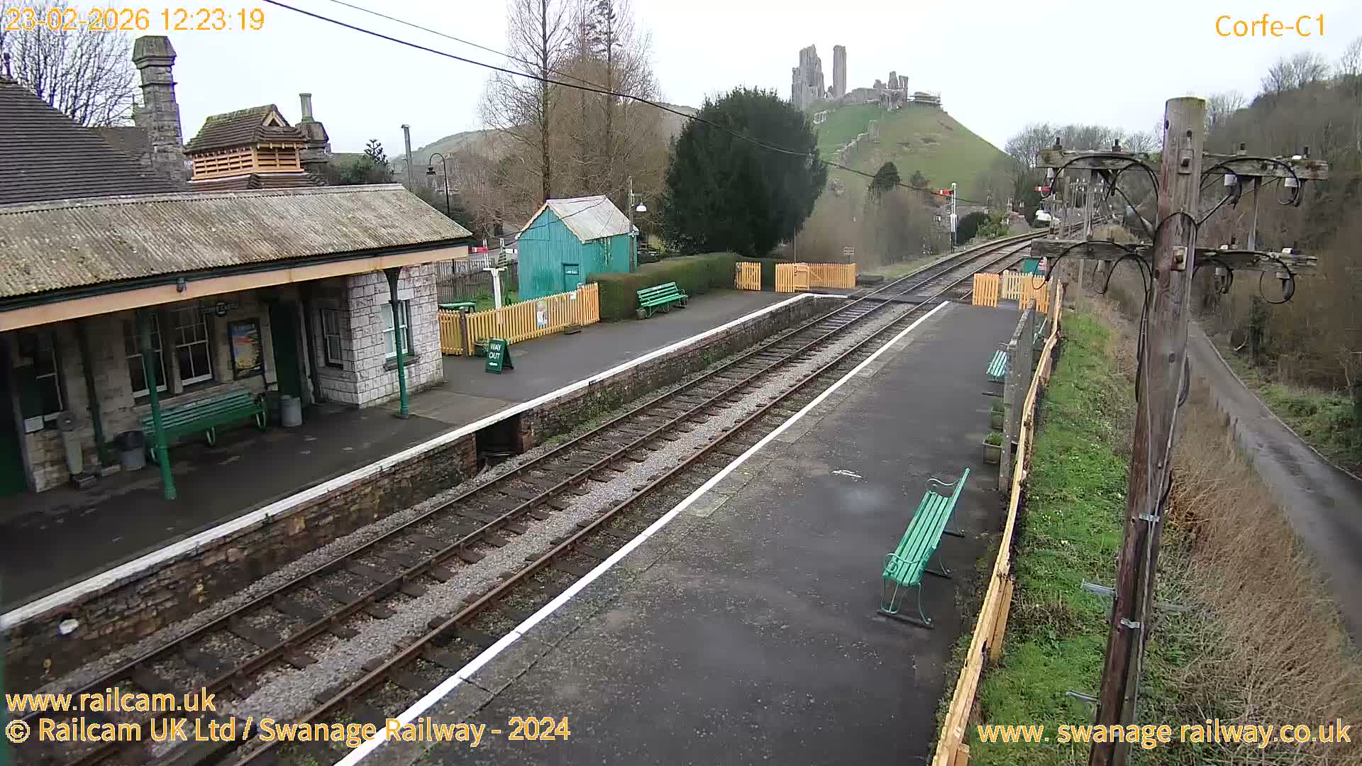 Corfe Castle View & Corfe Railway Station Live Cam - Purbeck, Dorset, South West, England, United Kingdom