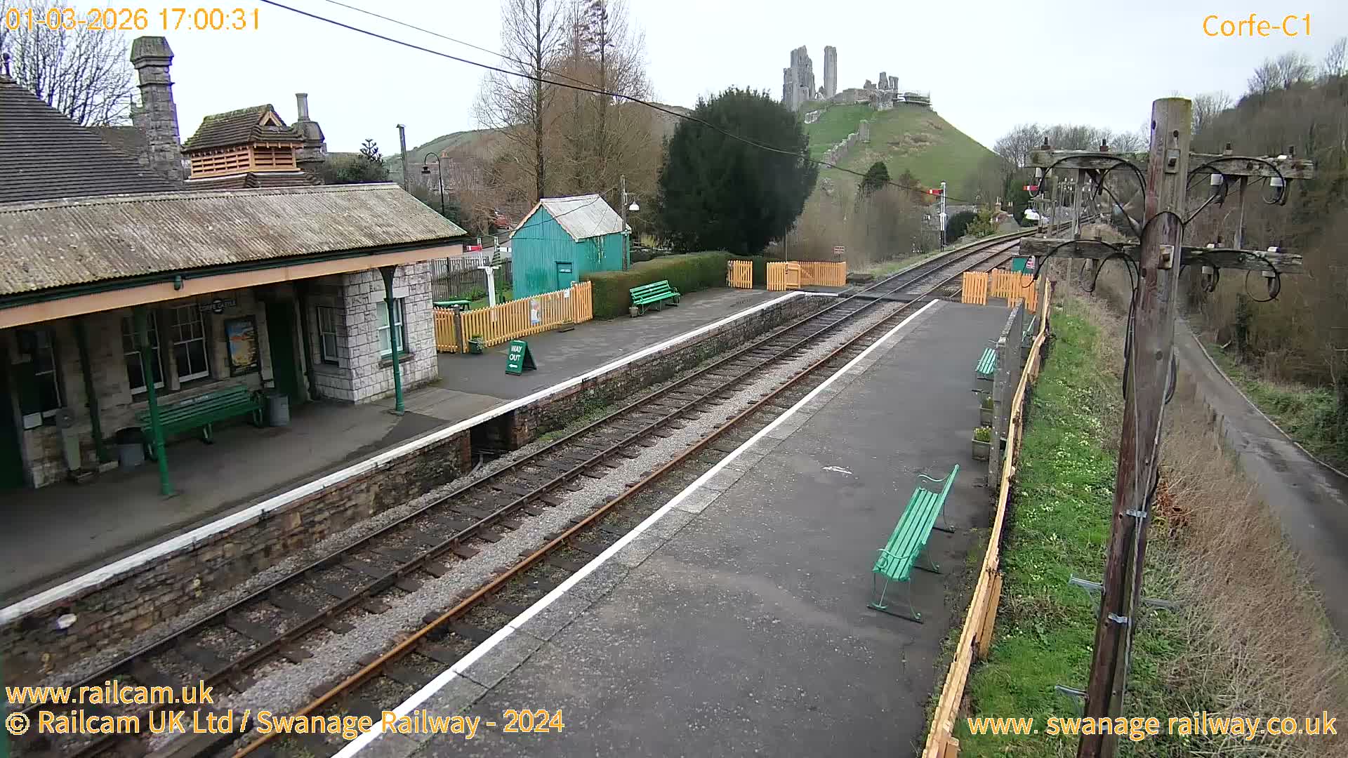 Corfe Castle View & Corfe Railway Station Live Cam - Purbeck, Dorset, South West, England, United Kingdom