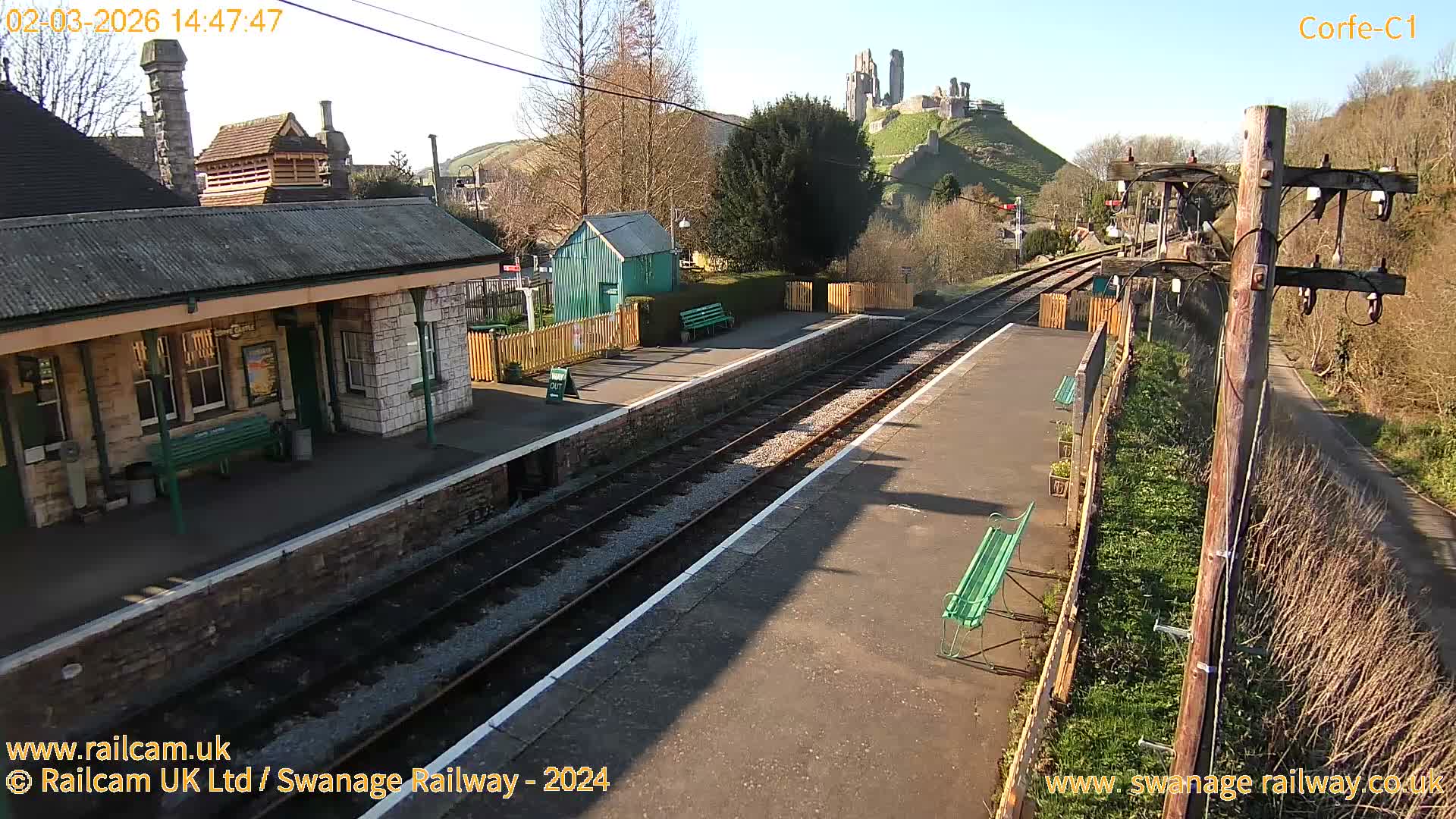 Corfe Castle View & Corfe Railway Station Live Cam - Purbeck, Dorset, South West, England, United Kingdom