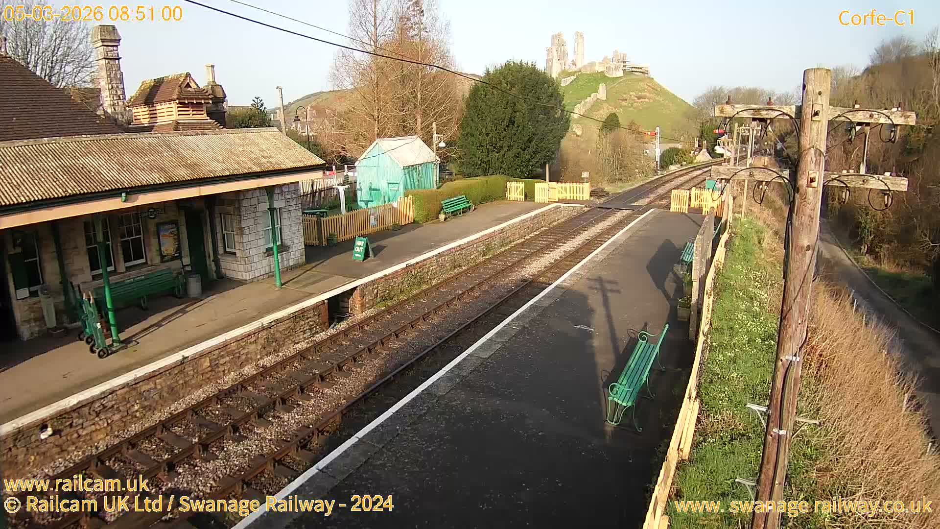 Corfe Castle View & Corfe Railway Station Live Cam - Purbeck, Dorset, South West, England, United Kingdom