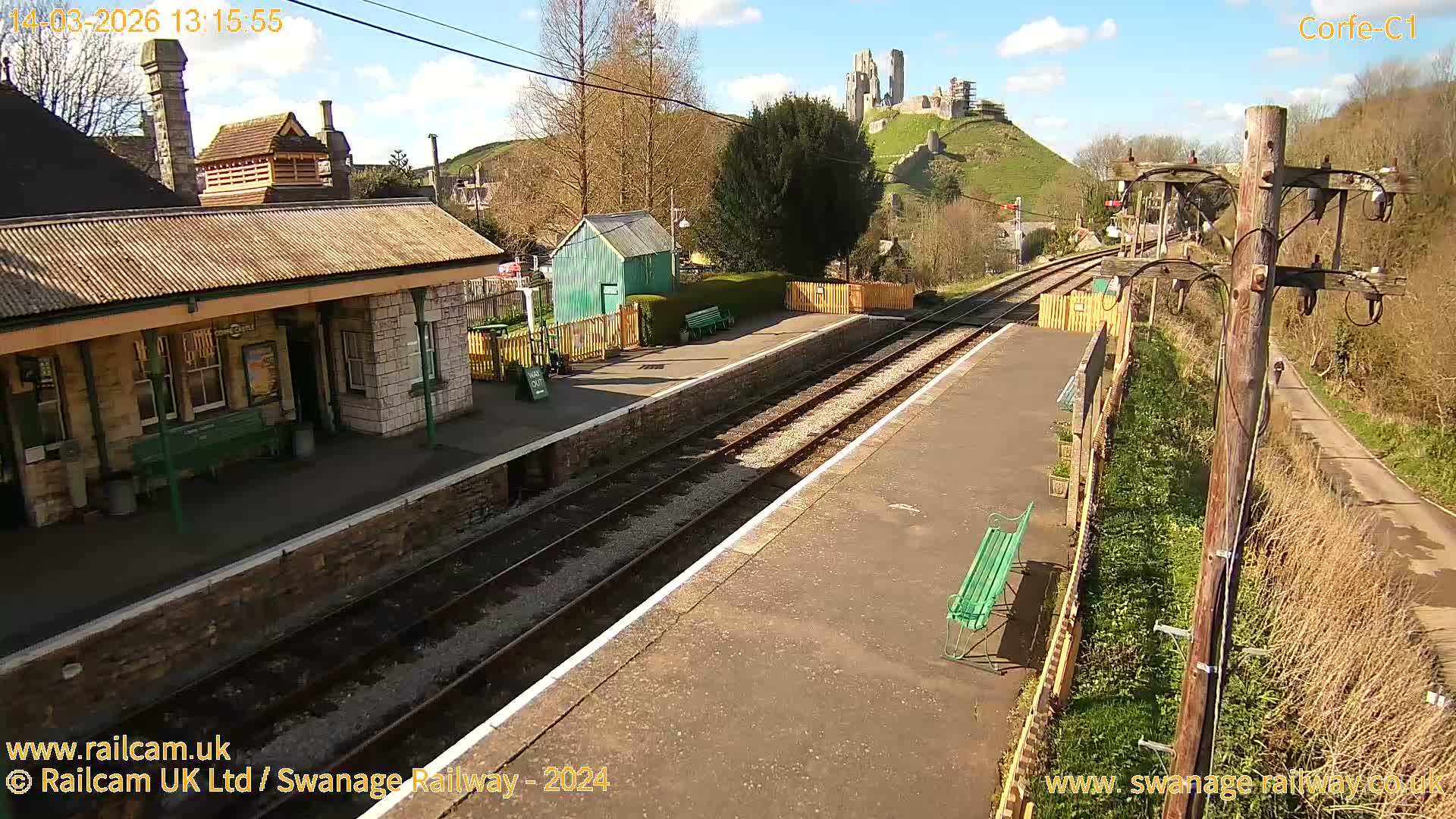Corfe Castle View & Corfe Railway Station Live Cam - Purbeck, Dorset, South West, England, United Kingdom