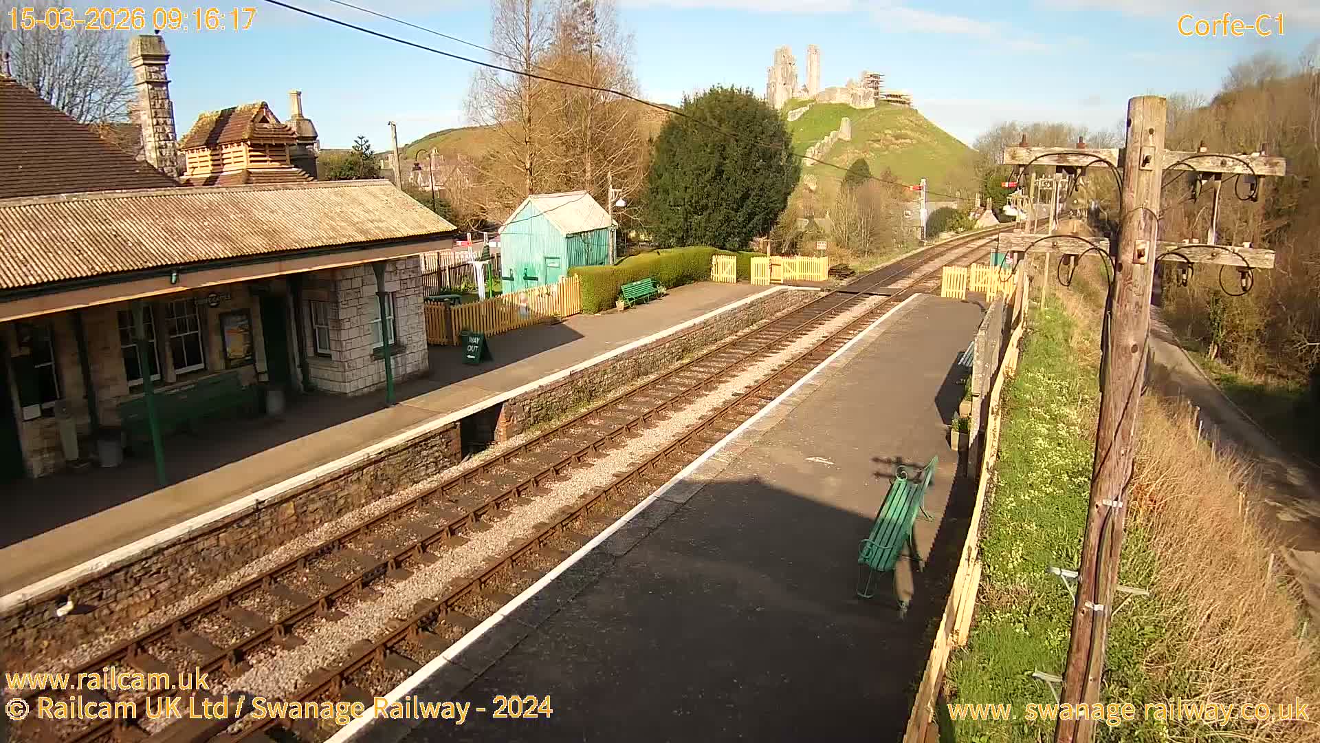 Corfe Castle View & Corfe Railway Station Live Cam - Purbeck, Dorset, South West, England, United Kingdom