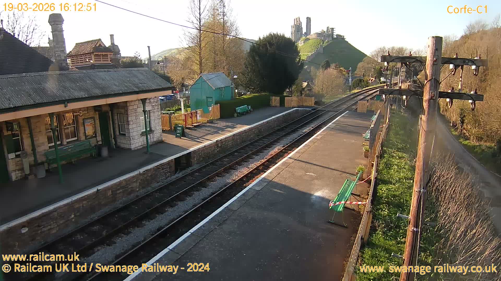 Corfe Castle View & Corfe Railway Station Live Cam - Purbeck, Dorset, South West, England, United Kingdom