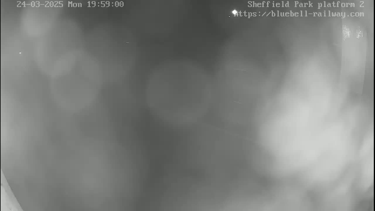 A blurry, nighttime image shows a foggy or hazy outdoor scene.
