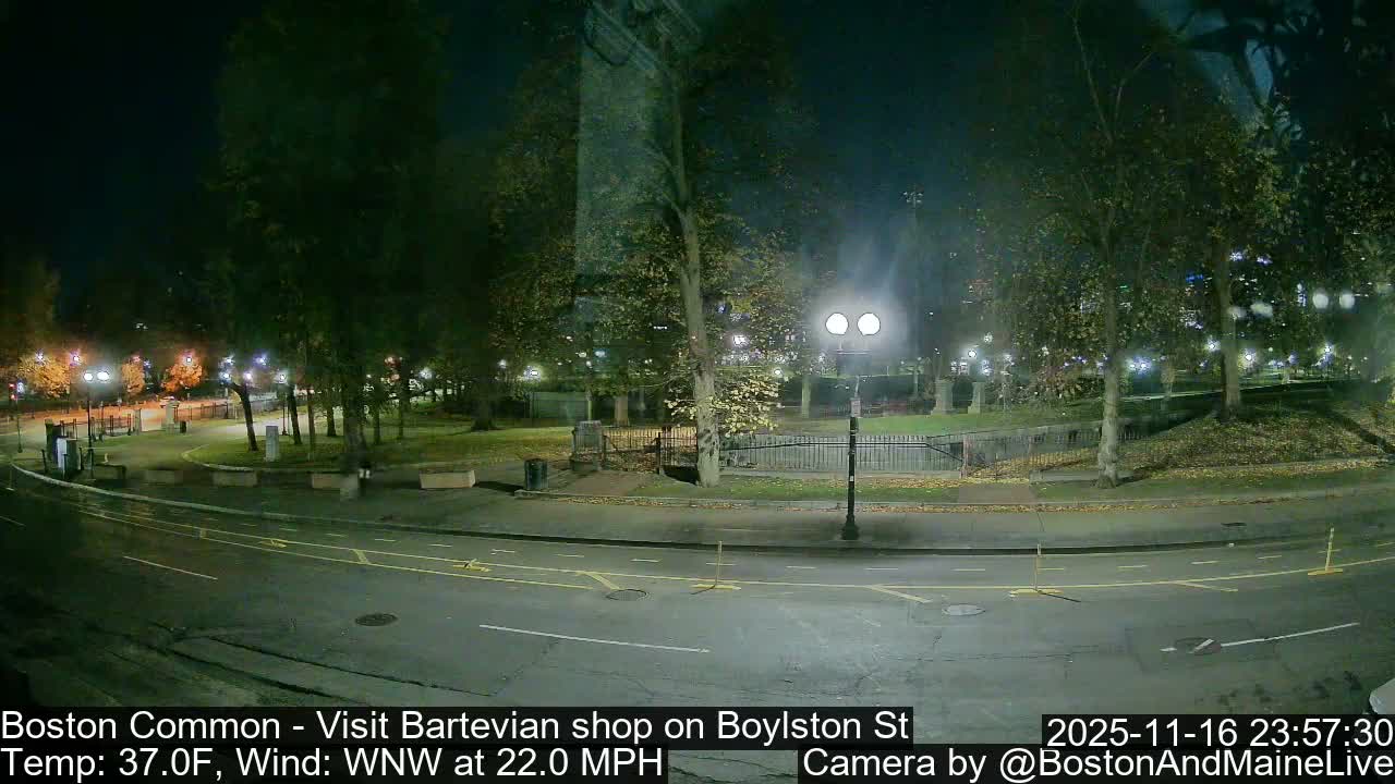 Boston Common at Boylston St.  Live Cam  - Boston , Massachusetts, USA