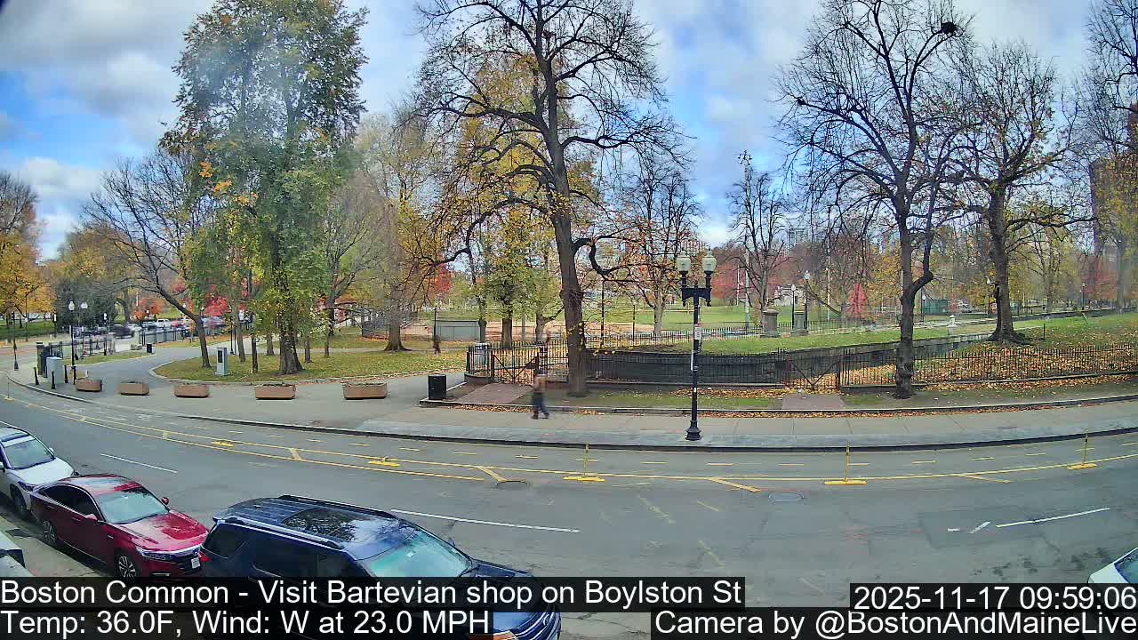 Boston Common at Boylston St.  Live Cam  - Boston , Massachusetts, USA