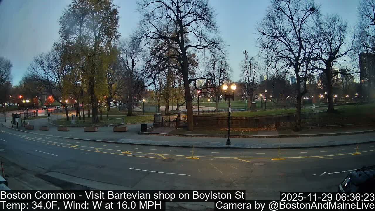 Boston Common at Boylston St.  Live Cam  - Boston , Massachusetts, USA