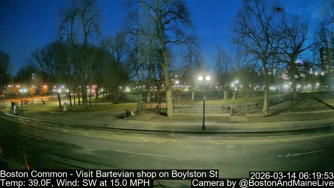 Boston Common at Boylston St.  Live Cam  - Boston , Massachusetts, USA
