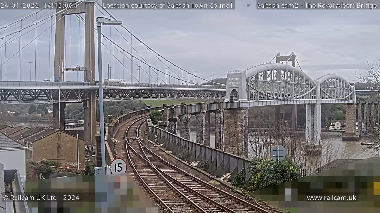 Saltash,  The Royal Albert Railway Bridge & Tamar Bridge / River Live Cam - Cornwall, South West, England, United Kingdom