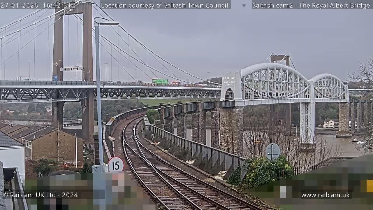 Saltash,  The Royal Albert Railway Bridge & Tamar Bridge / River Live Cam - Cornwall, South West, England, United Kingdom