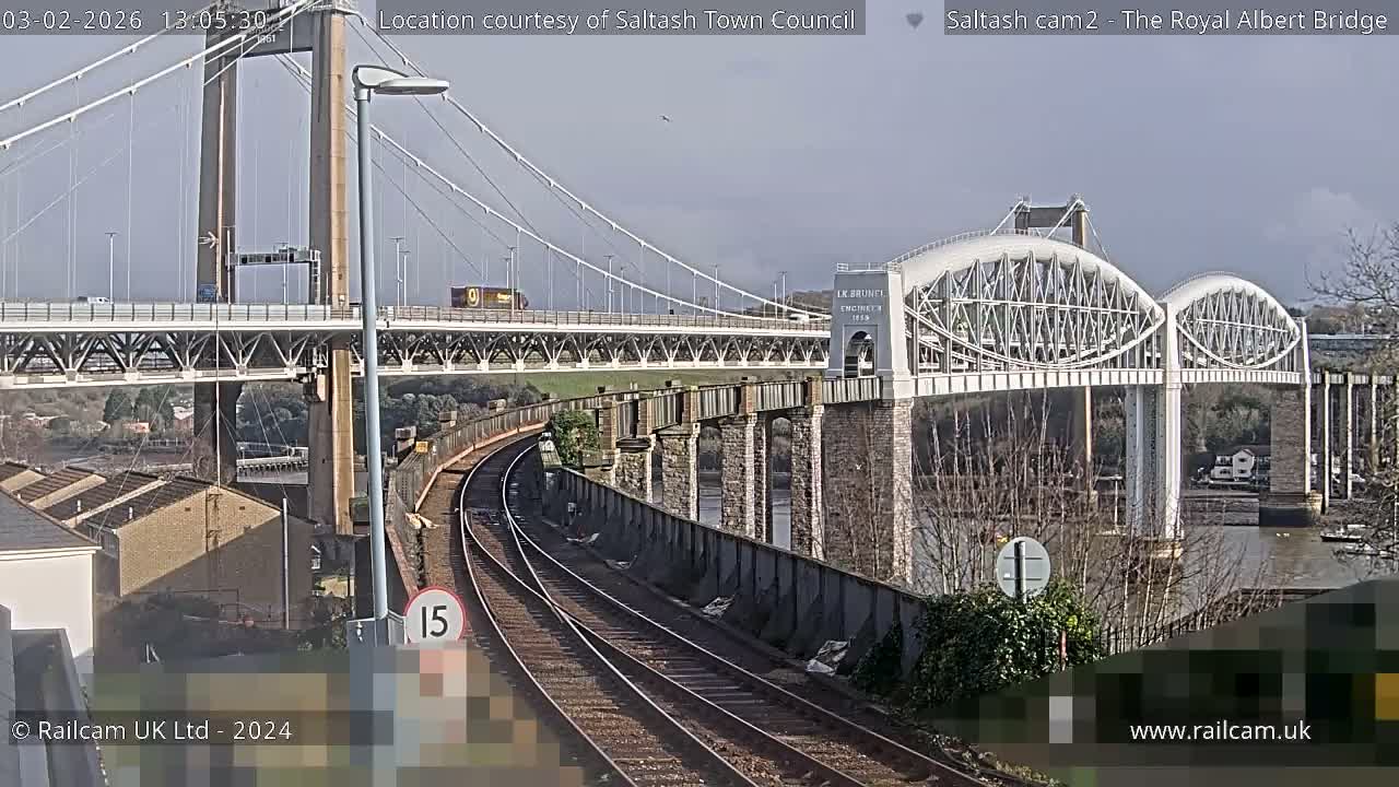 Saltash,  The Royal Albert Railway Bridge & Tamar Bridge / River Live Cam - Cornwall, South West, England, United Kingdom