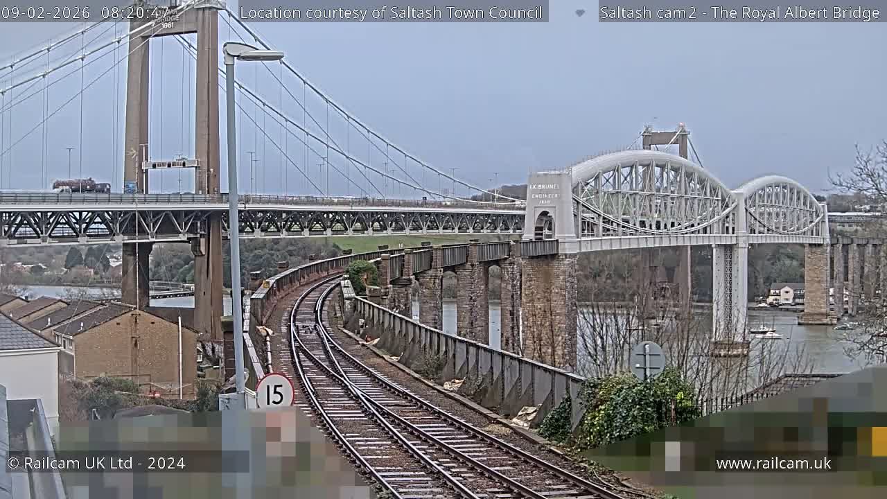 Saltash,  The Royal Albert Railway Bridge & Tamar Bridge / River Live Cam - Cornwall, South West, England, United Kingdom