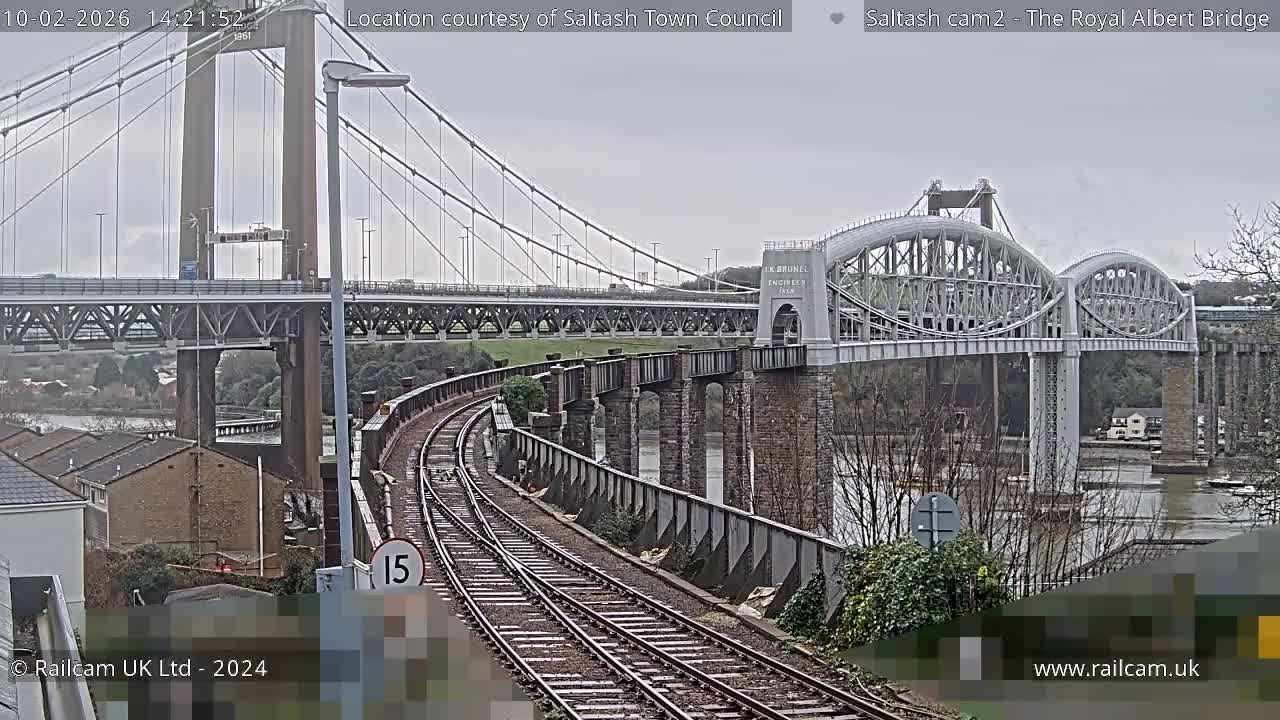 Saltash,  The Royal Albert Railway Bridge & Tamar Bridge / River Live Cam - Cornwall, South West, England, United Kingdom