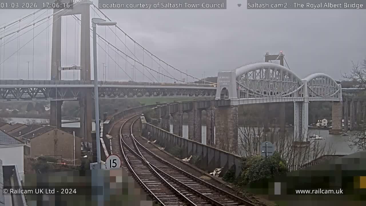 Saltash,  The Royal Albert Railway Bridge & Tamar Bridge / River Live Cam - Cornwall, South West, England, United Kingdom