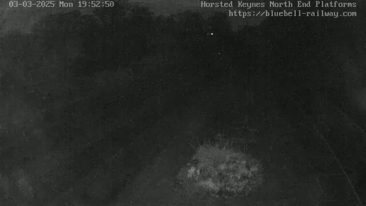 A low-light, nighttime image shows a dark, possibly wooded area with a lighter patch in the lower center that could be a building or other structure.