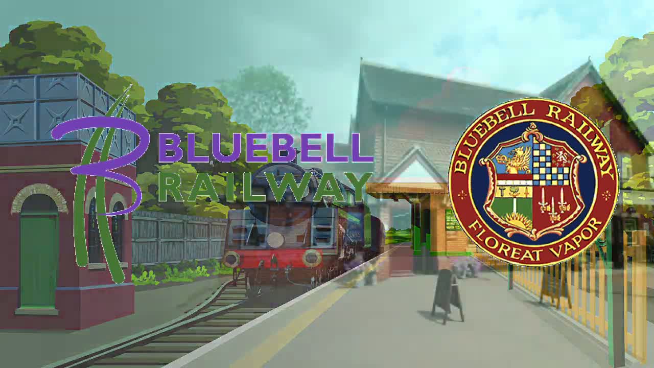 A steam train is arriving at a railway station on a partly sunny day.