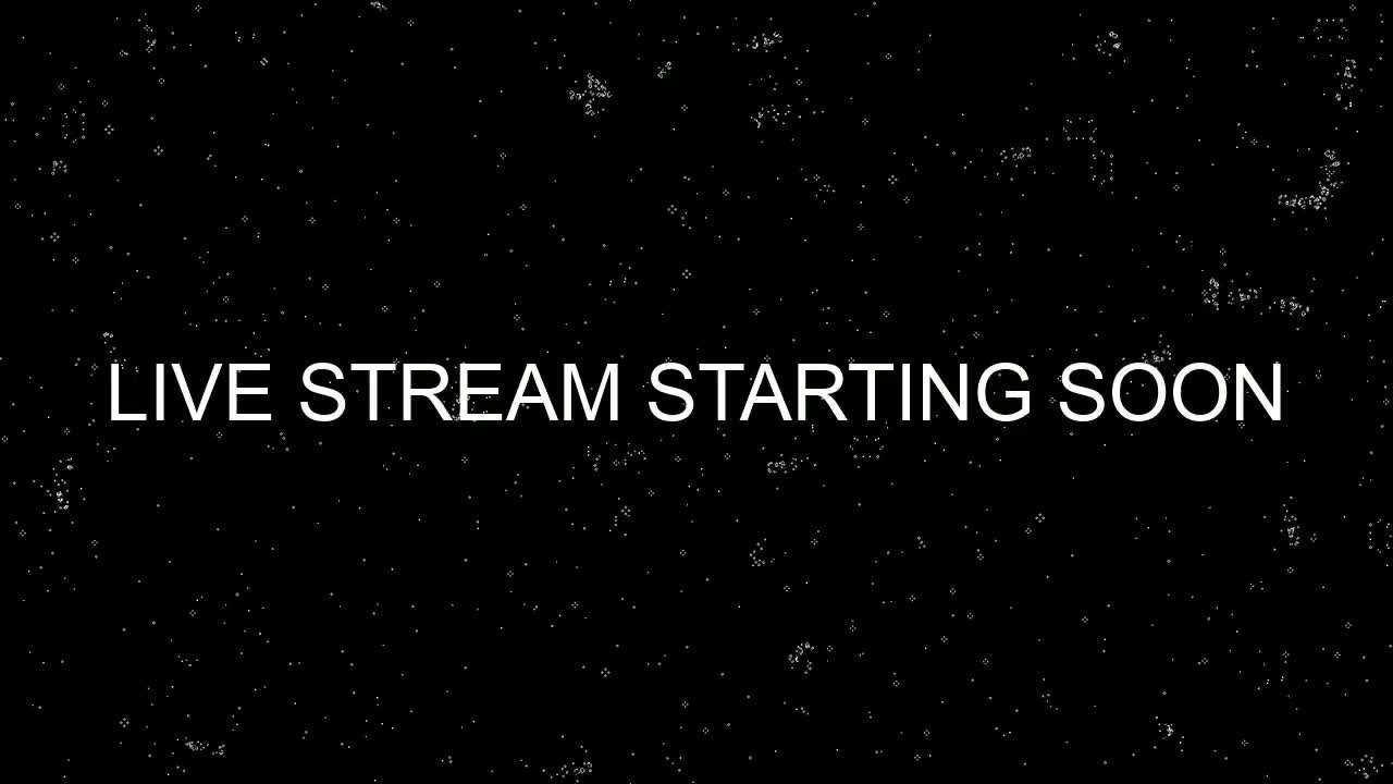 A black background speckled with white dots displays the message "LIVE STREAM STARTING SOON" in white sans-serif font.