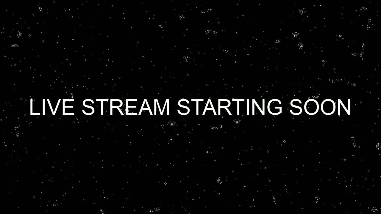 A black background speckled with white dots displays the message "LIVE STREAM STARTING SOON" in white sans-serif font.