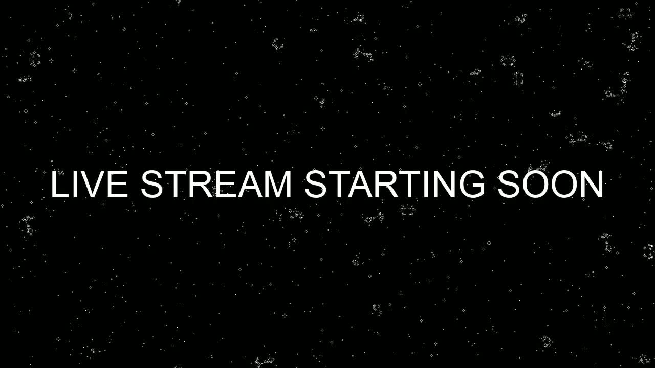 A black background speckled with white dots displays the message "LIVE STREAM STARTING SOON" in white lettering.