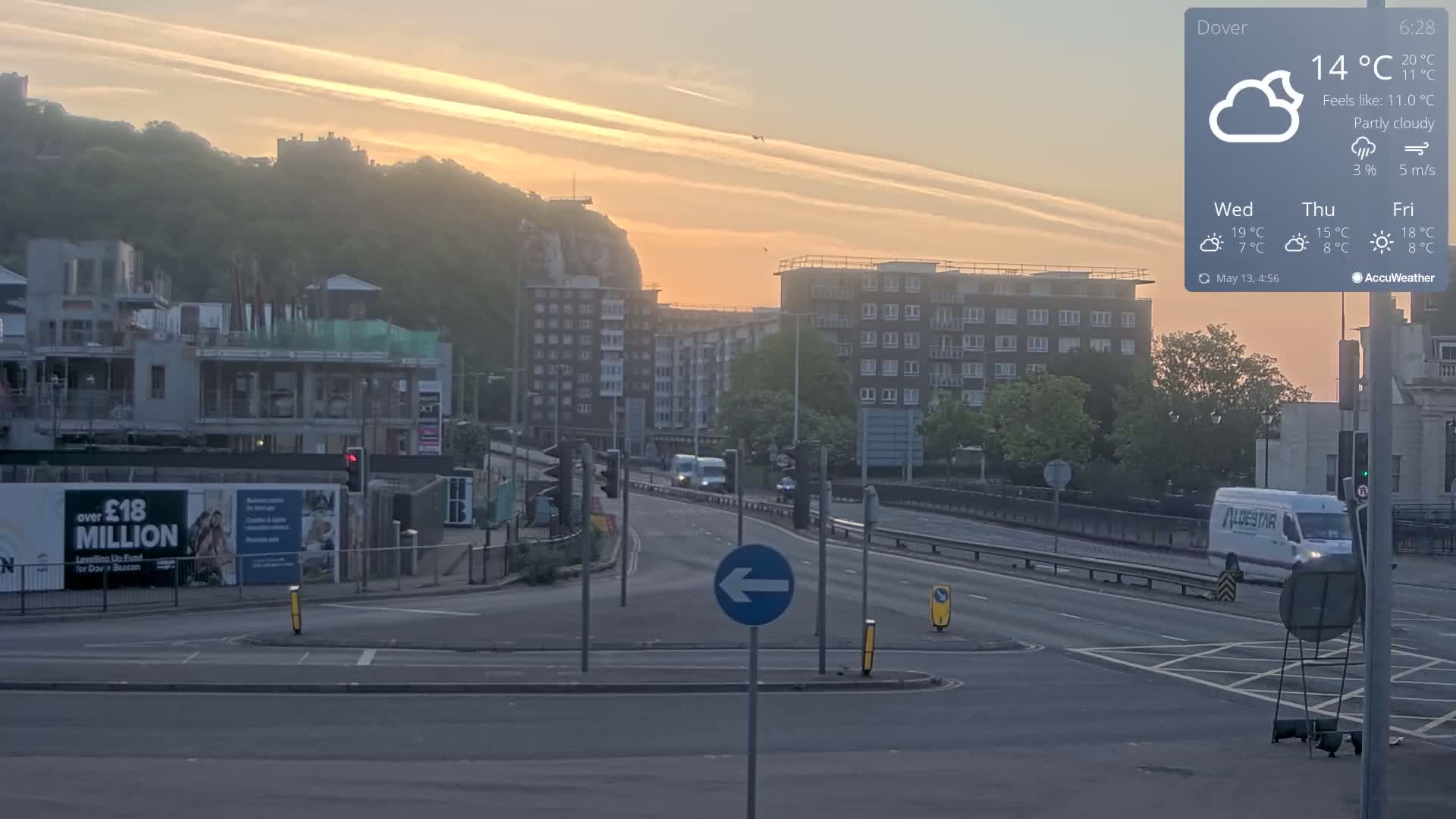 Dover Castle & A256 & A20 Junction Live Cam - Dover, Kent, South East, England, United Kingdom