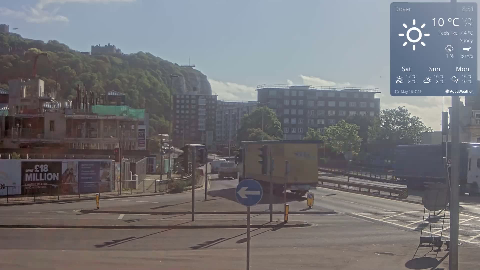 Dover Castle & A256 & A20 Junction Live Cam - Dover, Kent, South East, England, United Kingdom