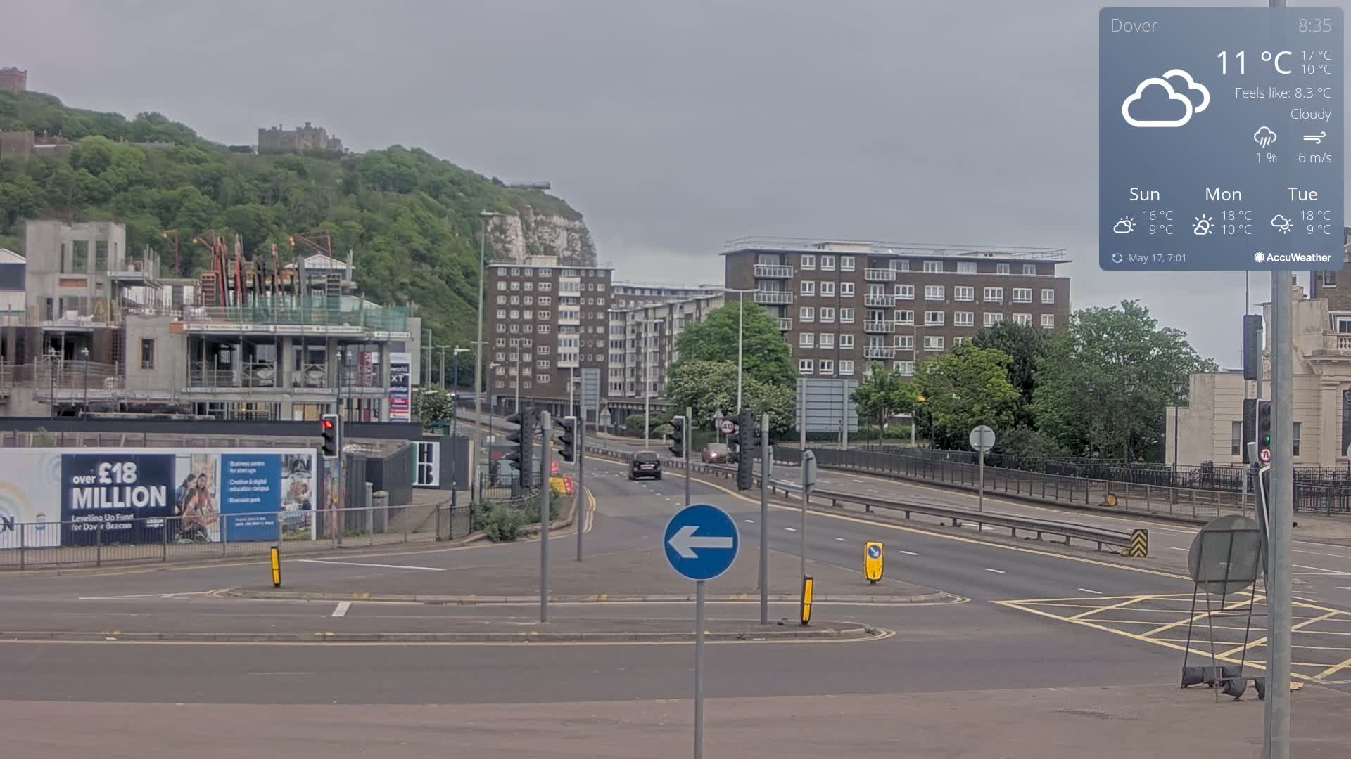 Dover Castle & A256 & A20 Junction Live Cam - Dover, Kent, South East, England, United Kingdom
