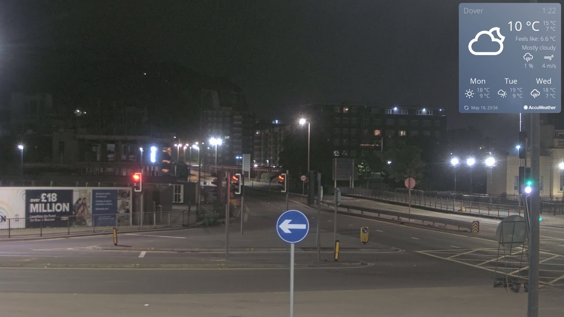 Dover Castle & A256 & A20 Junction Live Cam - Dover, Kent, South East, England, United Kingdom