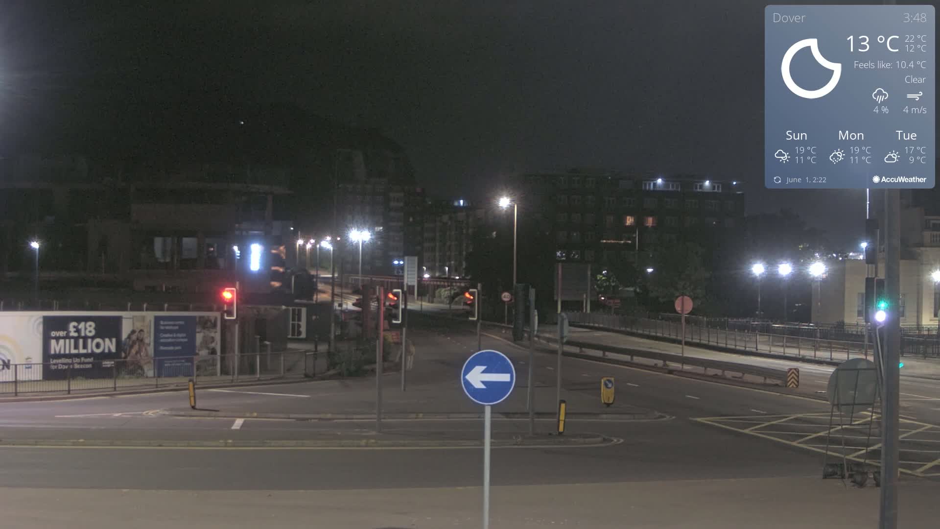 Dover Castle & A256 & A20 Junction Live Cam - Dover, Kent, South East, England, United Kingdom
