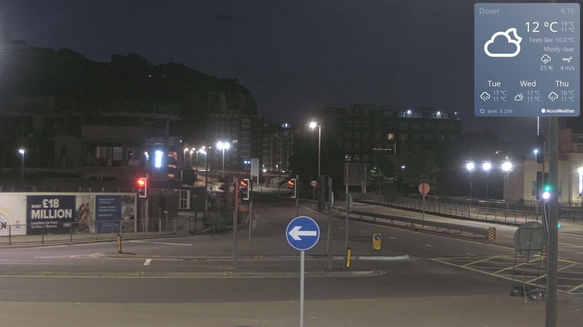 Dover Castle & A256 & A20 Junction Live Cam - Dover, Kent, South East, England, United Kingdom