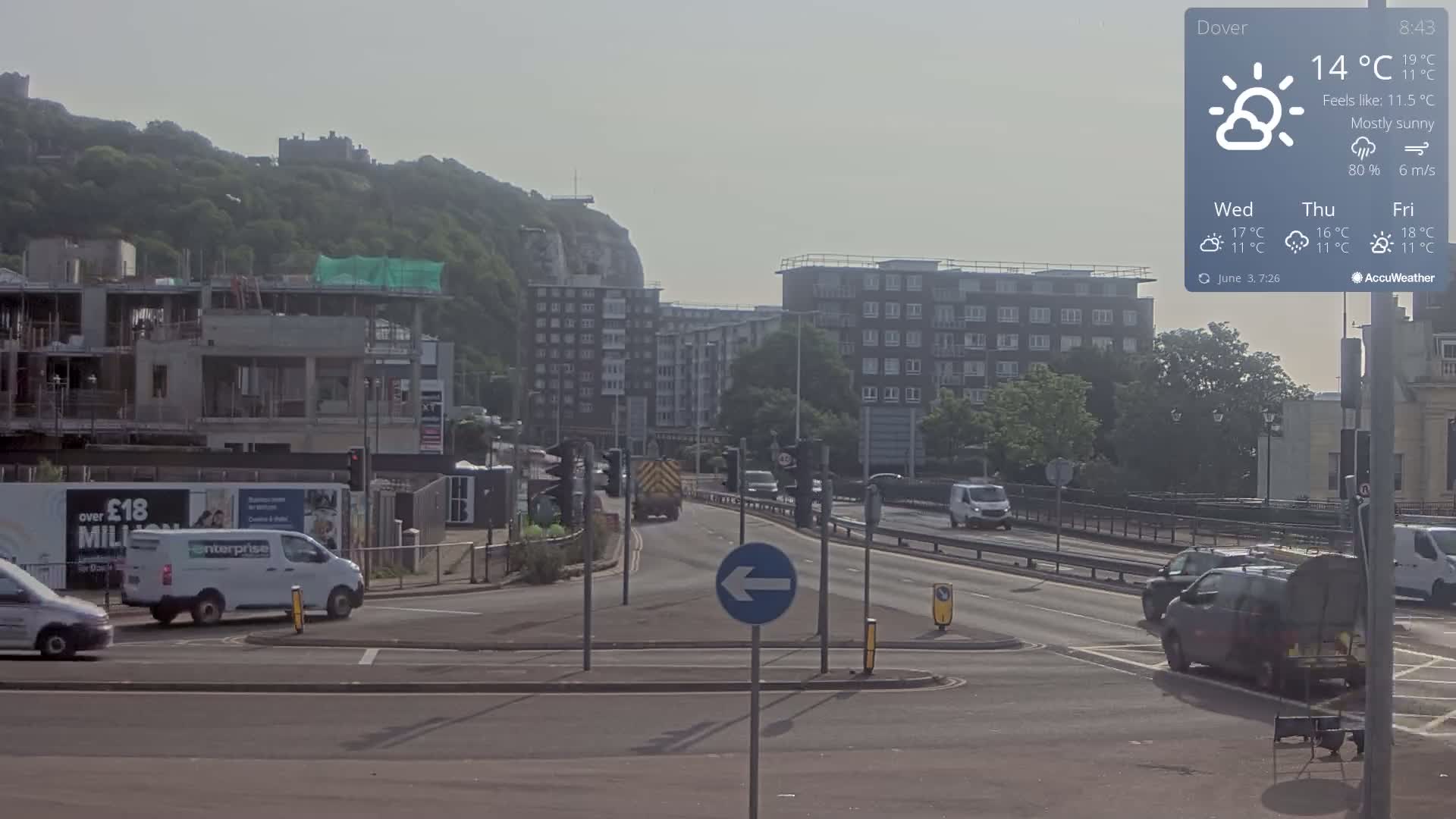 Dover Castle & A256 & A20 Junction Live Cam - Dover, Kent, South East, England, United Kingdom