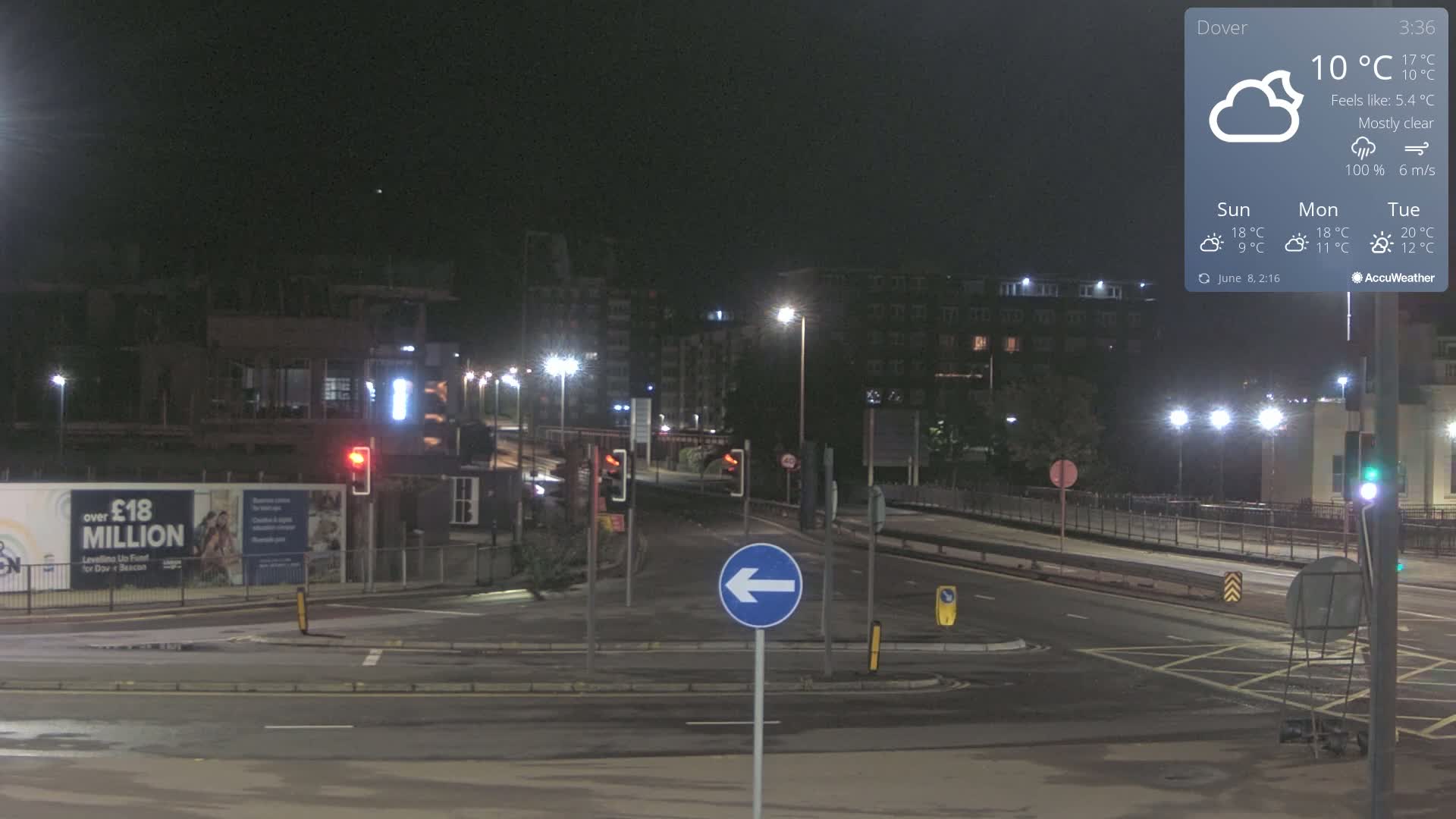 Dover Castle & A256 & A20 Junction Live Cam - Dover, Kent, South East, England, United Kingdom