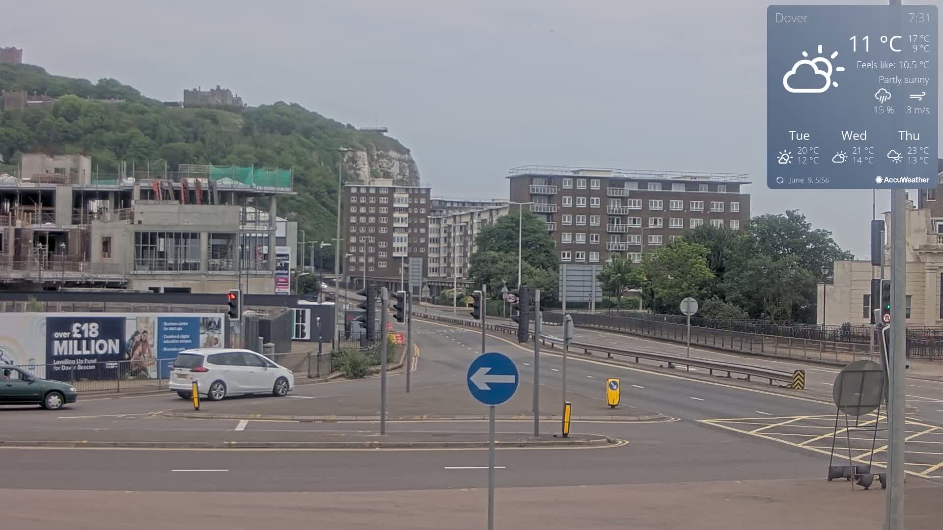 Dover Castle & A256 & A20 Junction Live Cam - Dover, Kent, South East, England, United Kingdom
