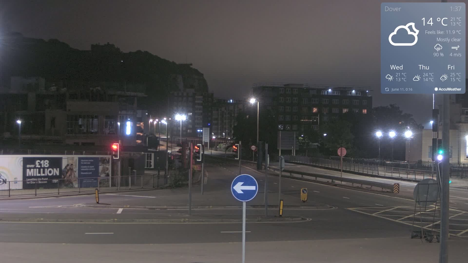 Dover Castle & A256 & A20 Junction Live Cam - Dover, Kent, South East, England, United Kingdom