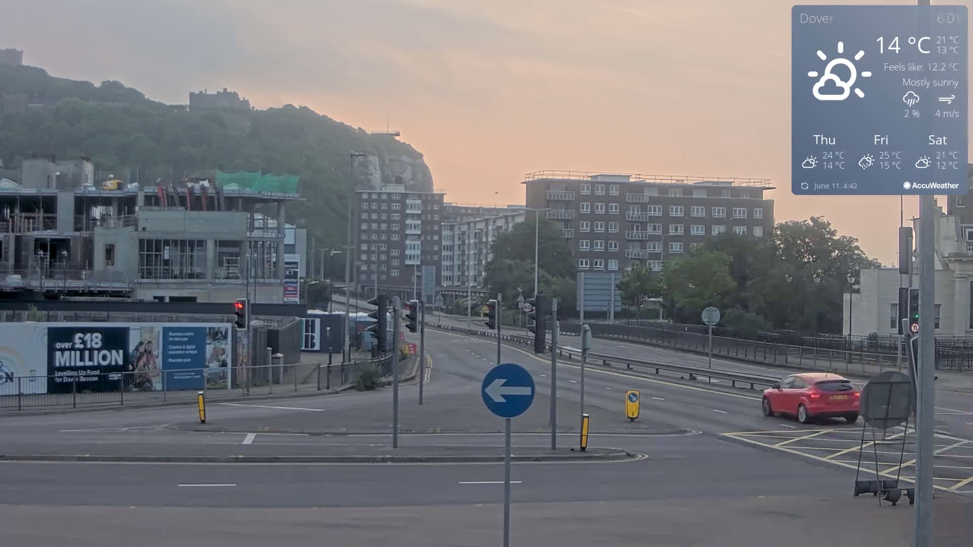 Dover Castle & A256 & A20 Junction Live Cam - Dover, Kent, South East, England, United Kingdom