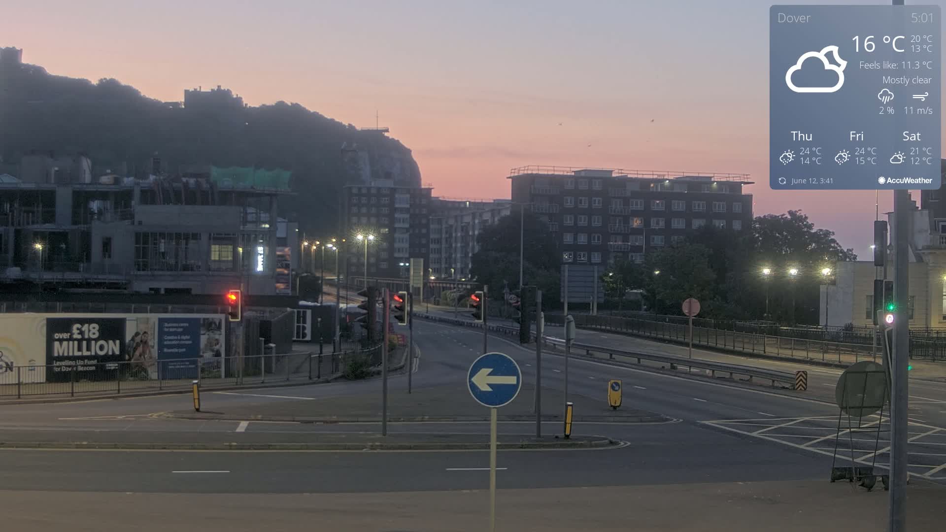 Dover Castle & A256 & A20 Junction Live Cam - Dover, Kent, South East, England, United Kingdom