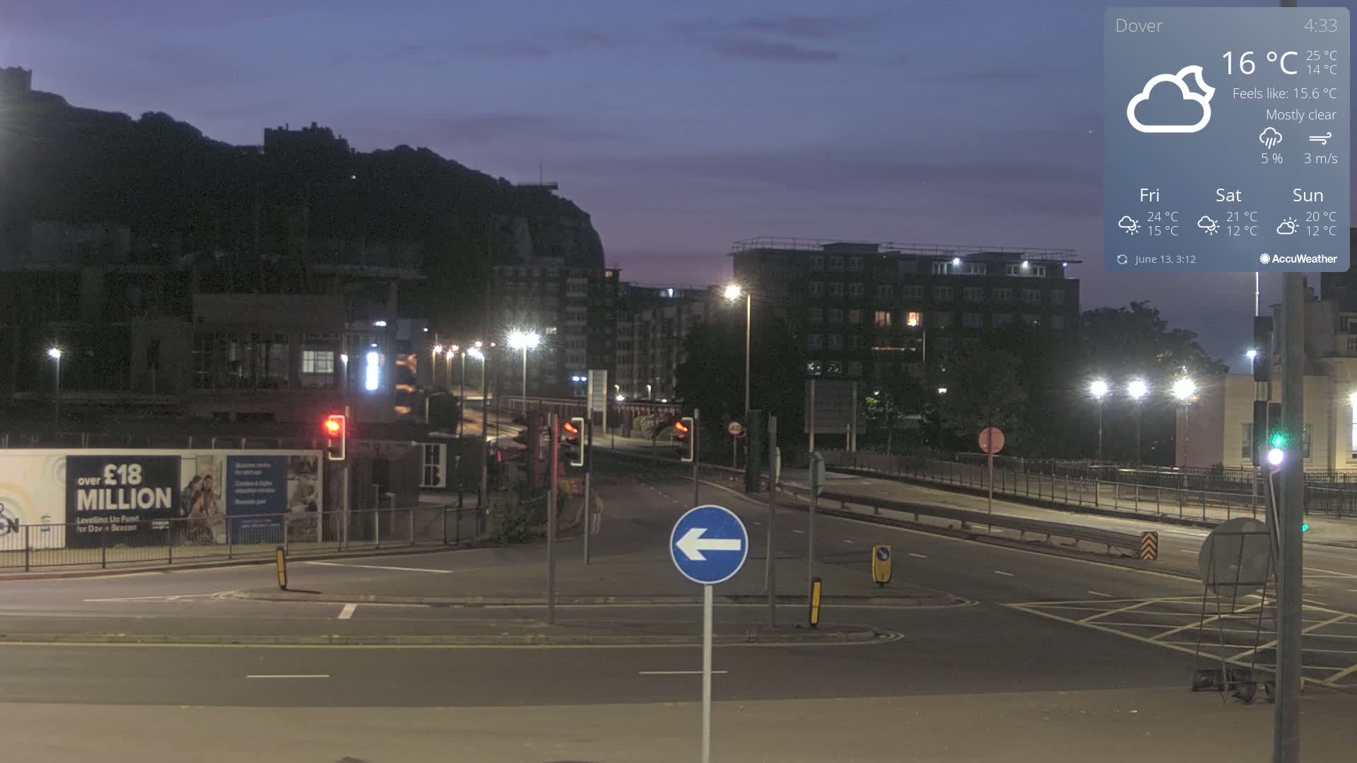 Dover Castle & A256 & A20 Junction Live Cam - Dover, Kent, South East, England, United Kingdom