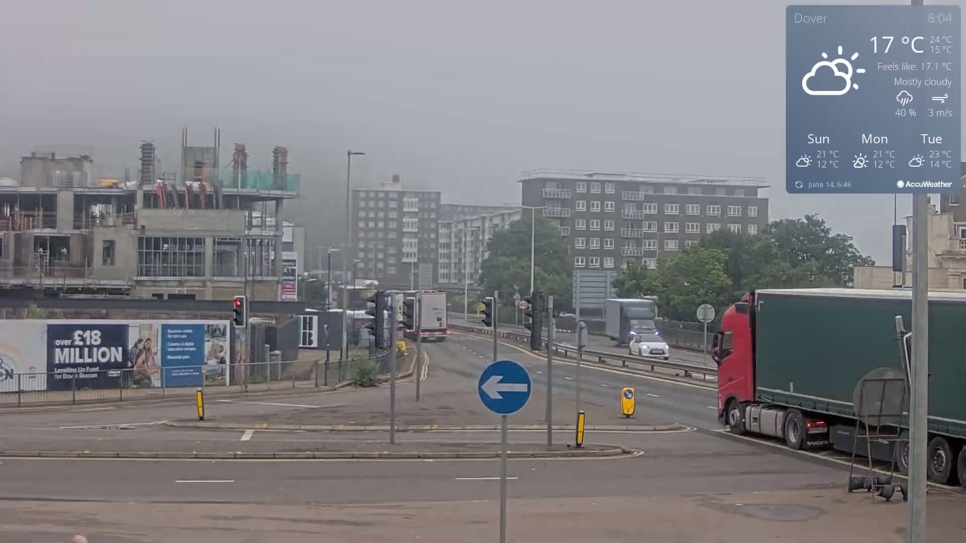 Dover Castle & A256 & A20 Junction Live Cam - Dover, Kent, South East, England, United Kingdom