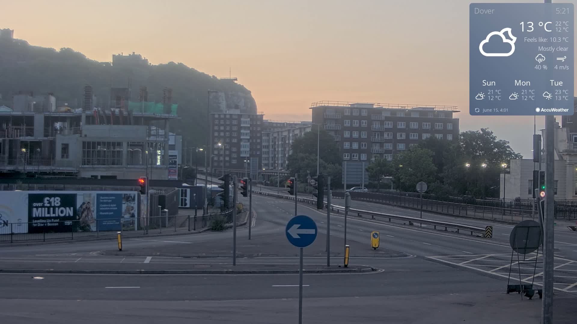 Dover Castle & A256 & A20 Junction Live Cam - Dover, Kent, South East, England, United Kingdom